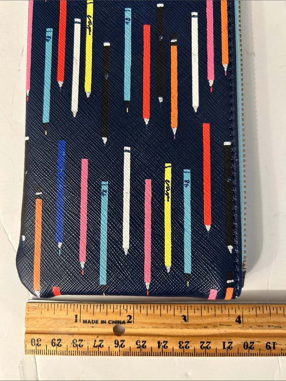 Anthropologie Navy Pencil Print Zip Pouch with Multicolor Accents